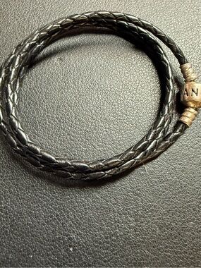 Authentic Pandora S925 ALE Wrap Black Braided Leather Bracelet